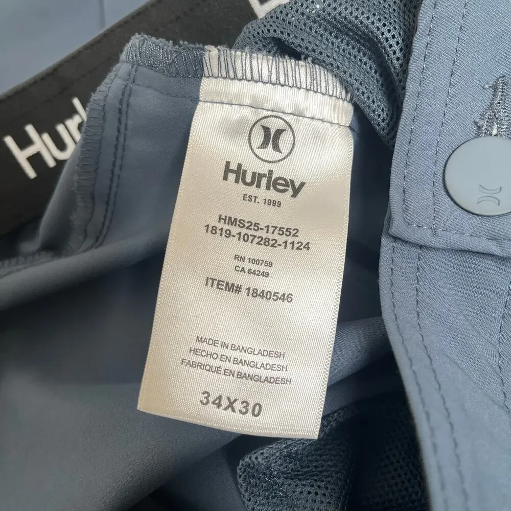 Hurley Men's Performance Stretch Pant Flat Front Water Repellent Blue 34x30